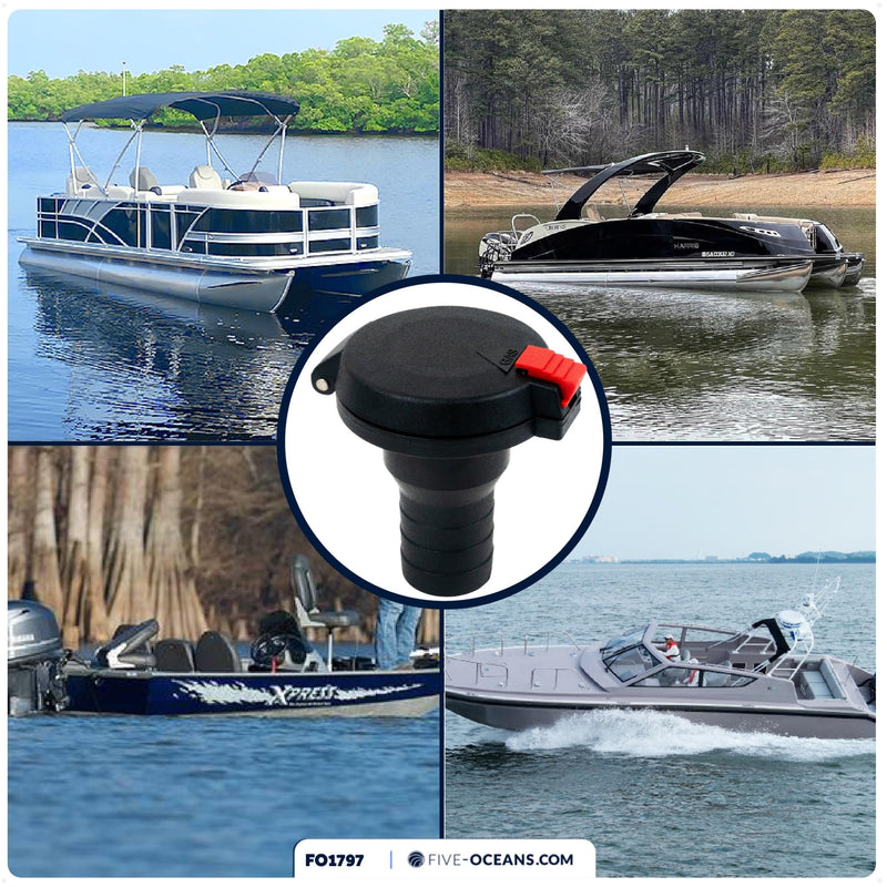 Five Oceans 1-1/2-Inch Marine Deck Fill/Filler, Flip Top Cap Design, Straight Neck, for Pontoon, Fishing, Bass Boats, Sport Yachts, Sailboats - FO1797