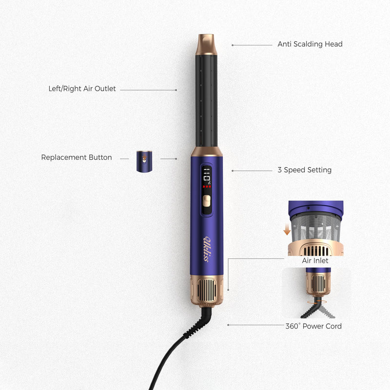 UKLISS Air Styler 6 in 1 Hair Styler Set [with Diffuser] Hair Dryer Brush | 1000W Hairdryer, Air Curler, Smooth Shine Volumize Curl Straighten Brush, Multistyler Styling Tool for Women - Blue Blue Gold