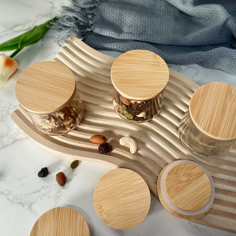 Oui Yogurt Jar Lids - 24 Pack Oui Lids - Natural Bamboo Wood with Silicone Sealing Ring and Oui Yogurt Jar Label for 5 oz Oui Yogurt Jars. Bamboo 24Pcs