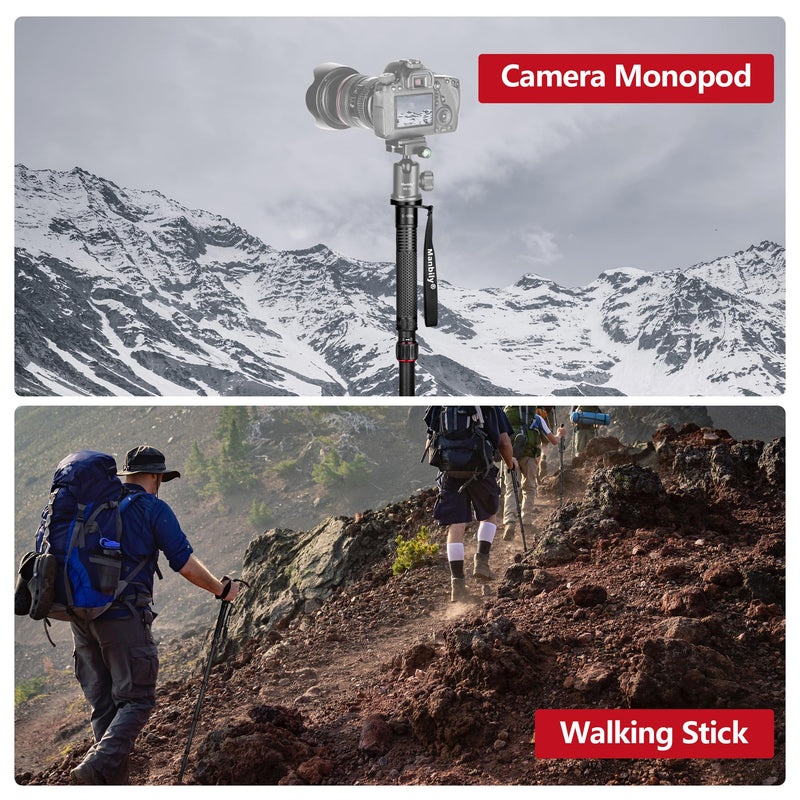Carbon Fiber Camera Monopod, Portable Compact Lightweight Travel Monopod with Walking Stick Handle for DSLR Canon Nikon Sony Video Camcorder, 28mm Thick Leg, Max Load 22 lbs/10kg