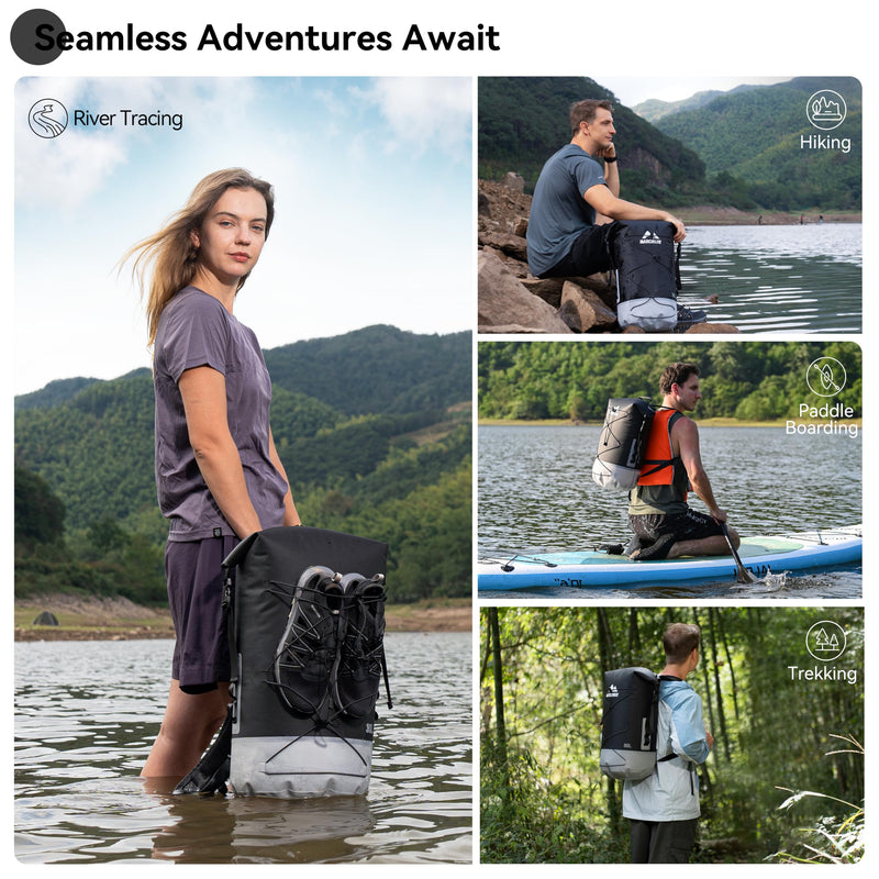 MARCHWAY Floating Roll Top Dry Bag, Flexible Lightweight TPU Waterproof Backpack 20L/30L/40L with Padded Straps for Boating, Kayaking, Swimming, Hiking, Beach (Black, 20L) Black