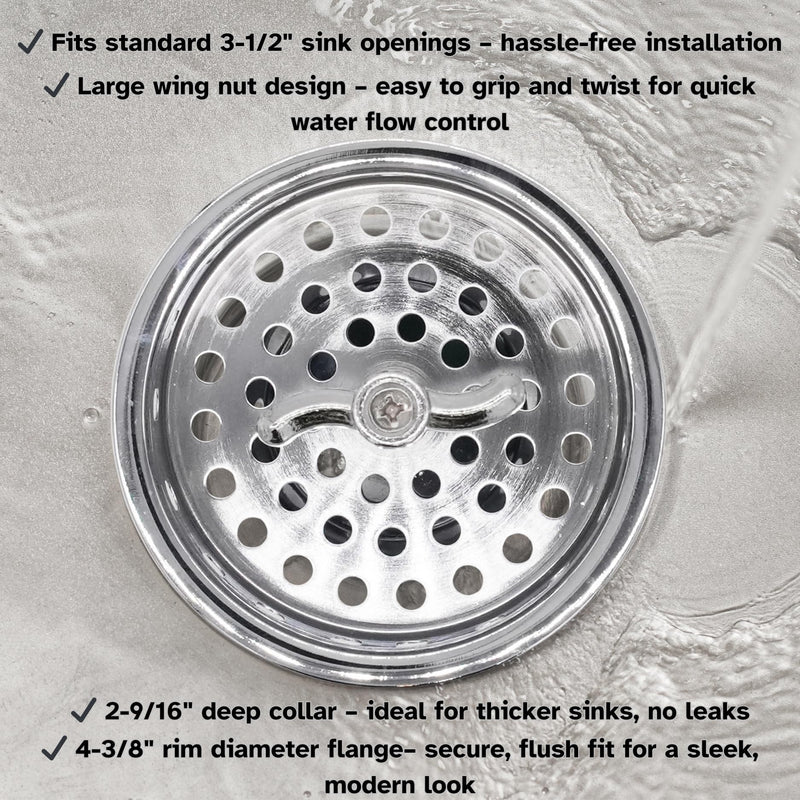 Westbrass A213-26 3-1/2" Wing Nut Twist Style Large Kitchen Sink Basket Strainer, Polished Chrome