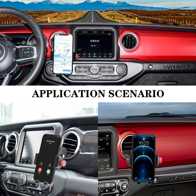 Upgraded Vent Aluminum Phone Mount for Jeep Wrangler JL & Gladiator JT (2018-2023) & Sahara, Car Vent Phone Holder with 360° Rotation Full Metal Arm 20x Super Strong Phone Stand for all Smartphones Jeep Wrangler Vent Phone Mount (2018-2023)