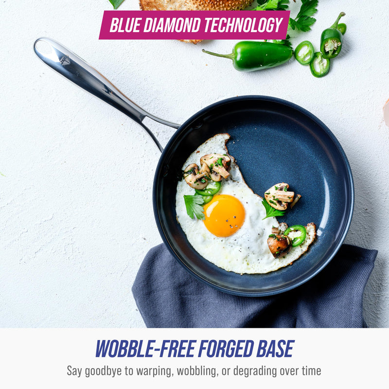 Blue Diamond Cookware Hard Anodized Ceramic Nonstick, 8" Frying Pan Skillet, PFAS-Free, Dishwasher Safe, Oven Safe, Grey 8" Frypan Skillet Gray