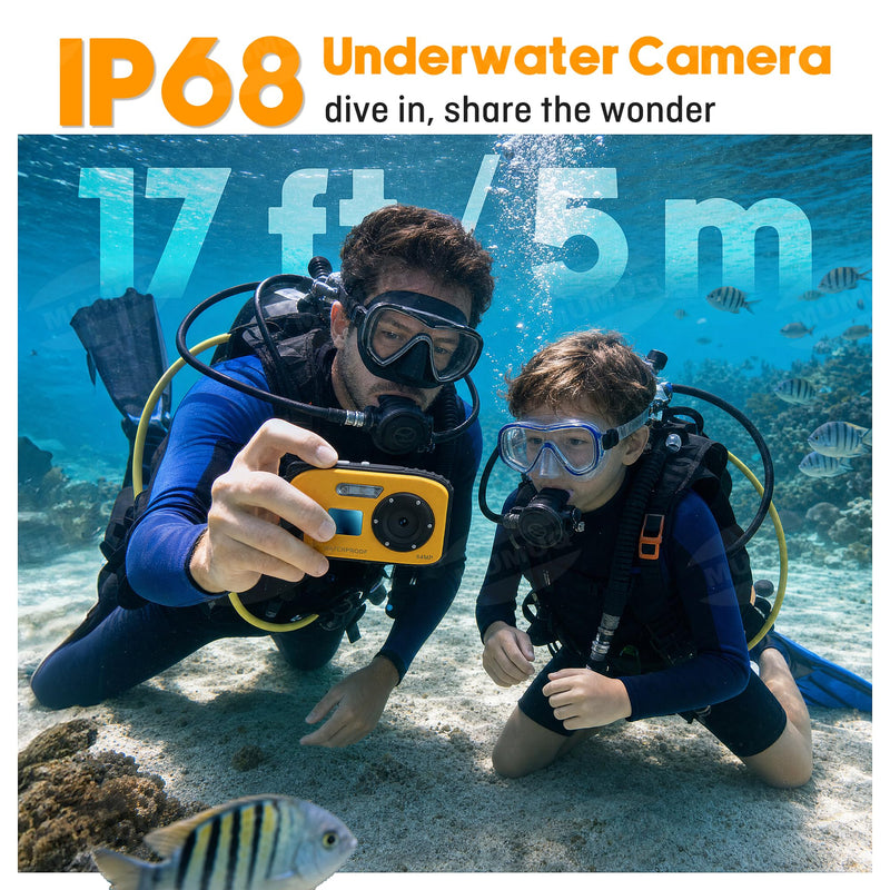 Floating Underwater Camera for Kids, Waterproof Camera with 32GB SD Card | IP68 48MP 4K Portable Snorkeling Camera for Pool Beach, Lightweight Rechargeable Floating Action Camera, Yellow