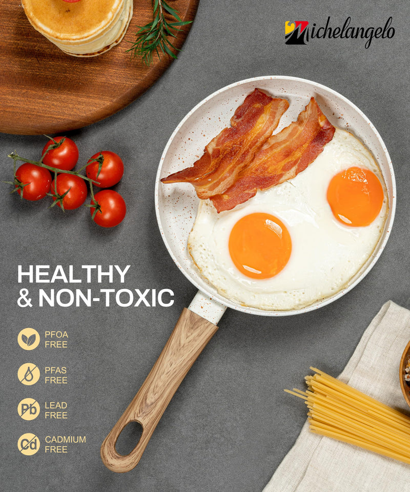 MICHELANGELO Small Frying Pan Nonstick - 6 Inch Single Egg Frying Pan, Mini Skillet with Stay-Cool Handle, Non-Toxic Omelette Pan, White White Granite