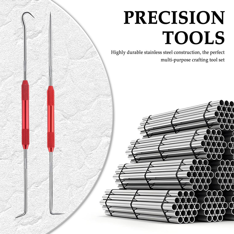 2PCS CarbonSteel Hook Tool and Pick Set,Double End Pick and Hook Set Auxiliary Dismantling Fittings,Universal O Ring Pick Set and Hook Tool Car Accessories Fit for Most Cars (Red) Red