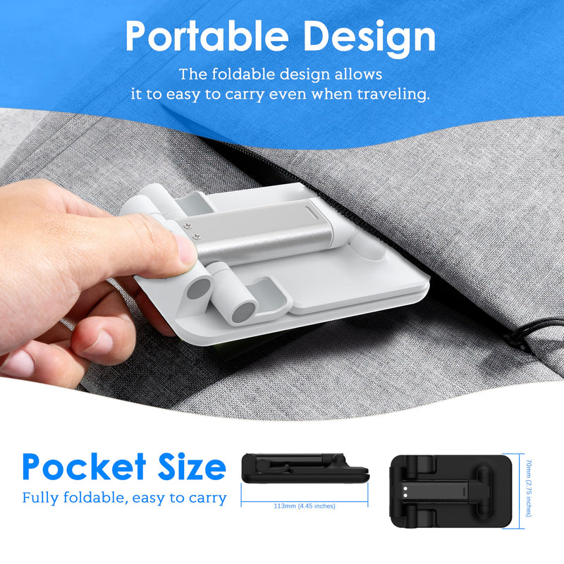 2 Pack Cell Phone Stand for Desk, Adjustable Angle & Height, Foldable Portable Phone Holder with Anti-Slip Silicone Pad, Compatible with iPhone 17/16/15/14/Smartphones 4–8 Inch, Black&White
