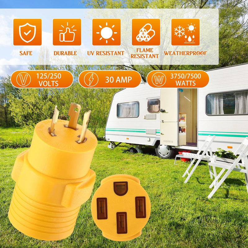 Kanayu 30 Amp to 50 Amp RV Generator Adapter Compatible with NEMA L5-30P to 14-50R, 30 Generator to 50 RV Trailer Campers, 3 Prong L5-30P Lock Male to 4 Prong 14-50R Female Adapter