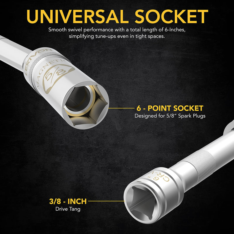 LEXIVON 5/8" Swivel Magnetic Spark Plug Socket, 3/8" Drive x 6" Total Length | Enhanced Magnetic Design with Thin Wall Socket, Cr-v Steel (LX-121) 5/8-Inch x 6-Inch