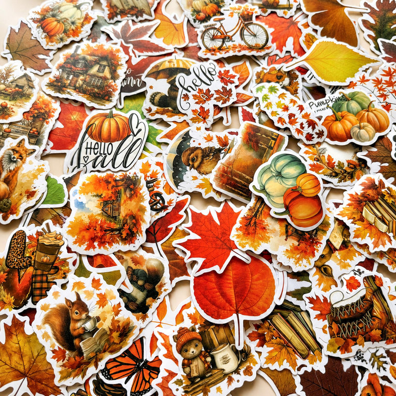 Fall Stickers Thanksgiving Autumn Waterproof Vinyl Sticker Pack 100pcs (Fall) Fall