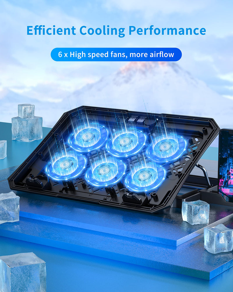 AICHESON Portable Laptop Cooling Pad with 6 Fans and 2 Pack 2ft USB A Cables Set