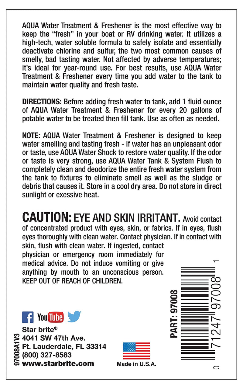 STAR BRITE Aqua Water Freshener - Treat & Maintain Superior, Fresh Tasting Drinking Water in Boats, RVs & Potable Systems Water Treatment 8 OZ