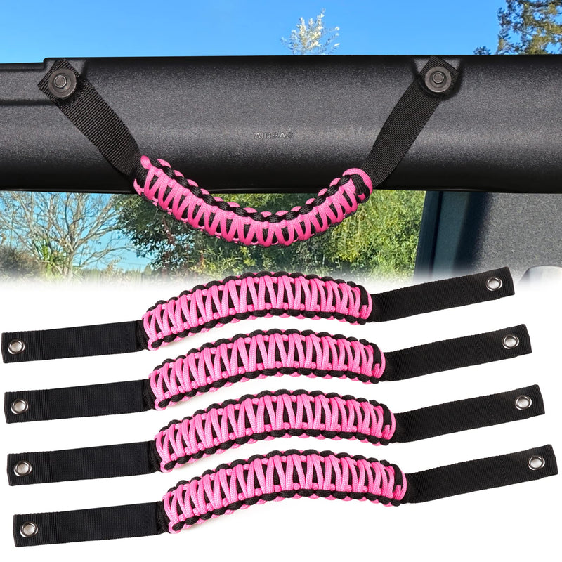 for Bronco Grab Handles, Paracord Roll Bar Grab Handles for 2021 2022 2023 2024 Ford Bronco Accessories 4 Door 2 Door, Pink, 4 Pack