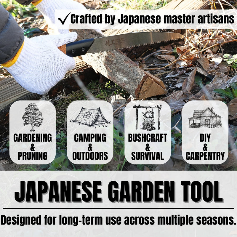 KAKURI Japanese Pruning Saw with Sheath 8.2" for Tree Trimming - Hand Tree Saw for Gardening, Camping, Bushcraft - Non Slip Cork Handle - Made in Japan