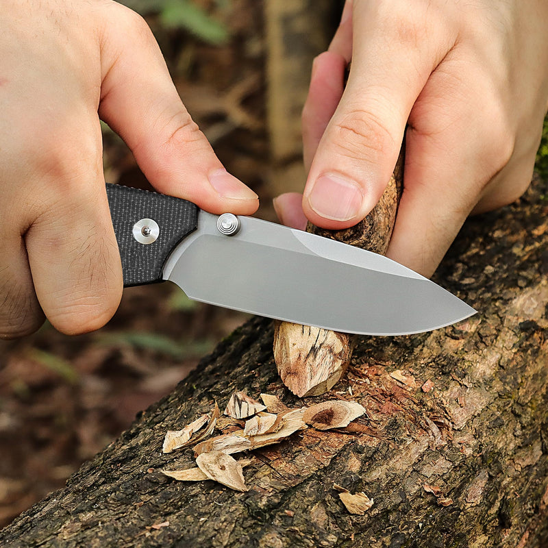 REMETTE PeakWD107- EDC Pocket Knife, 3.55’’ 14C28N Steel Rose Gold Blade, Liner Lock Micarta Handle - Lightweight Folding knives with Clip for Men & Women Hiking Outdoor (Silver) Silver