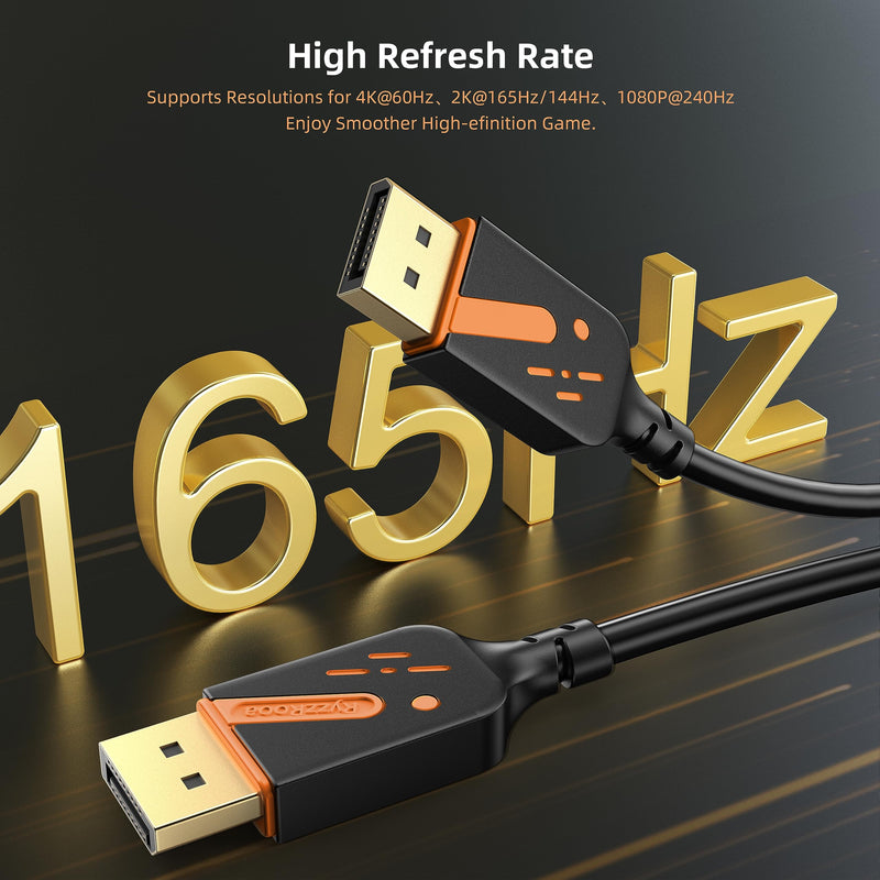 DisplayPort 1.2 Cable, 3FT, 10-Pack, 4K@60Hz, 2K@165Hz | Gold-plated connectors deliver reliable 4K performance. Supports 3D and HDR. Great for gaming, PC, TV, and monitors. 3 FT Orange