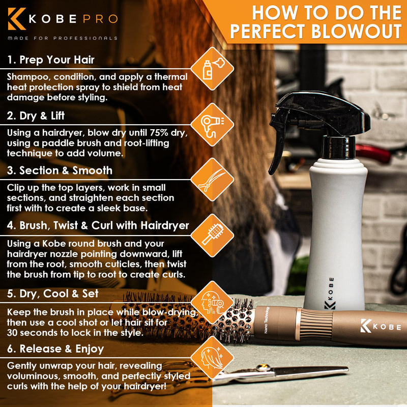 Kobe Professional Heat-Retaining Ceramic & Ionic Round Hair Brush for Blow Drying - With Nanotechnology - 19mm Barrel Brush - Blow Dry Hair Brush,Curling Brush 19 mm
