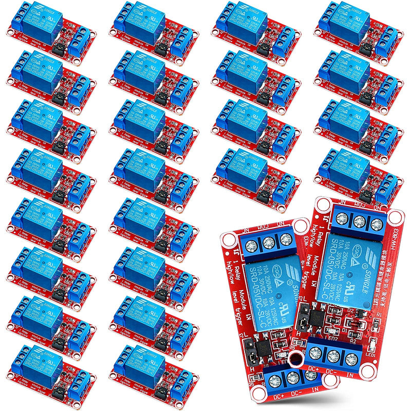 Kigeli 24 Pcs 5v Relay Module One Channel Switch with Optocoupler and Opto Isolation, Compatible with High and Low Level Triggers, 19.69 x 10.24 x 7.09 Inches
