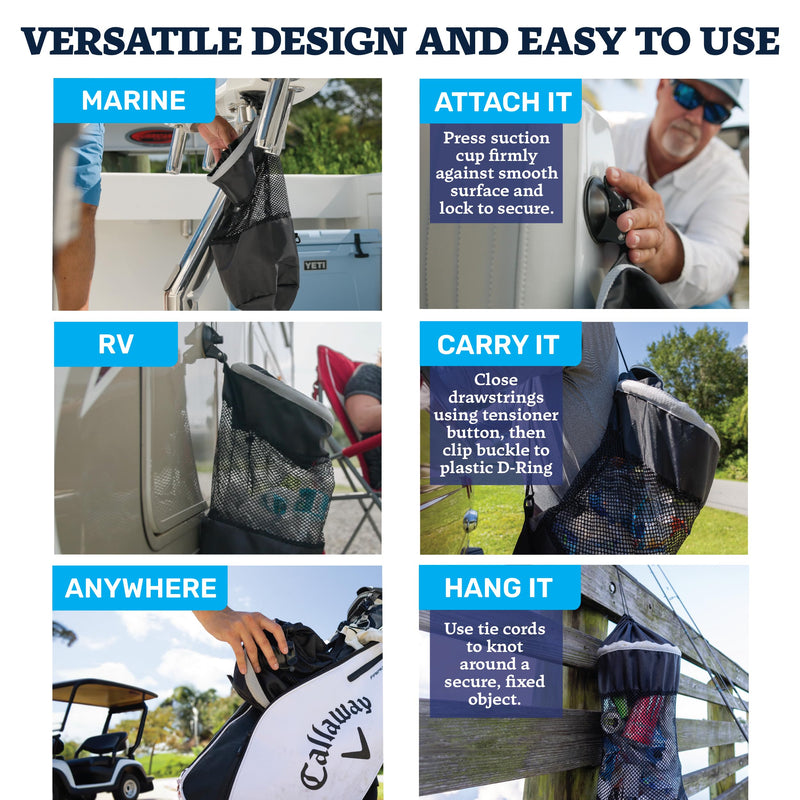 STAR BRITE Mesh Trash Bag with Locking Suction Cup & Litter Guard Cinch Tie - for Boats, RVs, Gold Carts, & Outdoor Adventures - Durable & Washable, 5 Gallon Capacity (52074)… Large