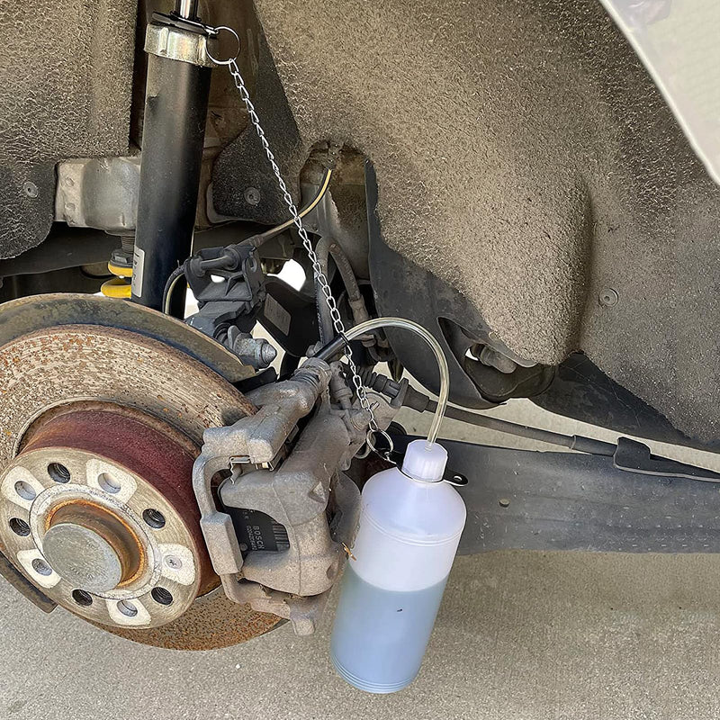 Brake Bleeder Kit with 23" Brake Bleeder Hose & 1L Brake Bleeder Bottle,Hanging Brake Fluid Bleeder Kit with Steel Chain for Maintenance Brake Systems,One Man Brake Bleeding Kit