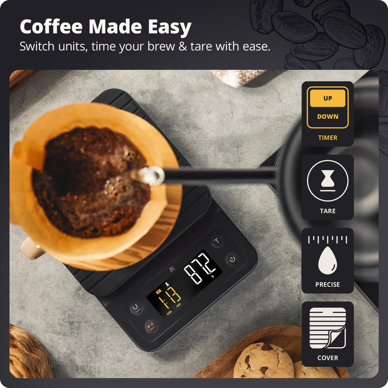 Greater Goods 0.1g Precision Coffee Scale with Timer – 3kg Digital Scale for Pour-Over, Espresso, French Press, Kitchen Use (Onyx Black) Onyx Black