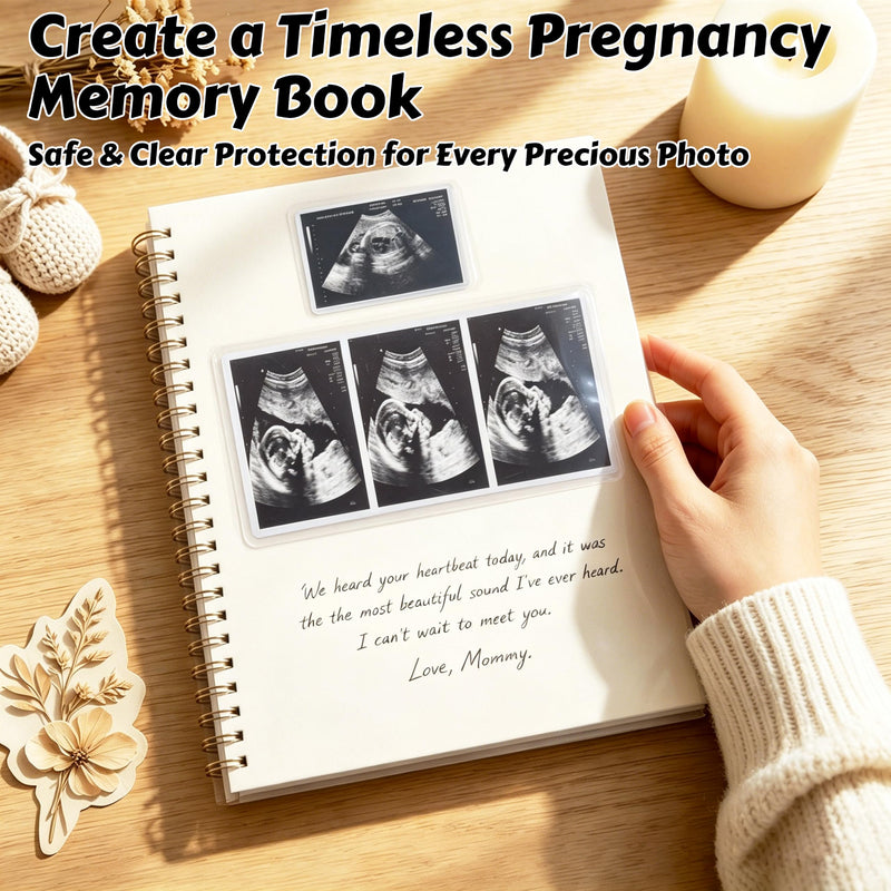 15 Pack Ultrasound Photo Protector Sleeves, 3x5in and 5x9in Combo Set | Easy insert Side Loading Rigid PVC Sleeves for Sonogram Pregnancy Memory Book