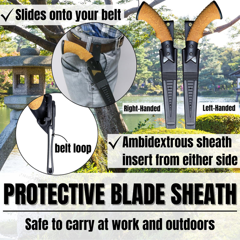 KAKURI Japanese Pruning Saw with Sheath 8.2" for Tree Trimming - Hand Tree Saw for Gardening, Camping, Bushcraft - Non Slip Cork Handle - Made in Japan