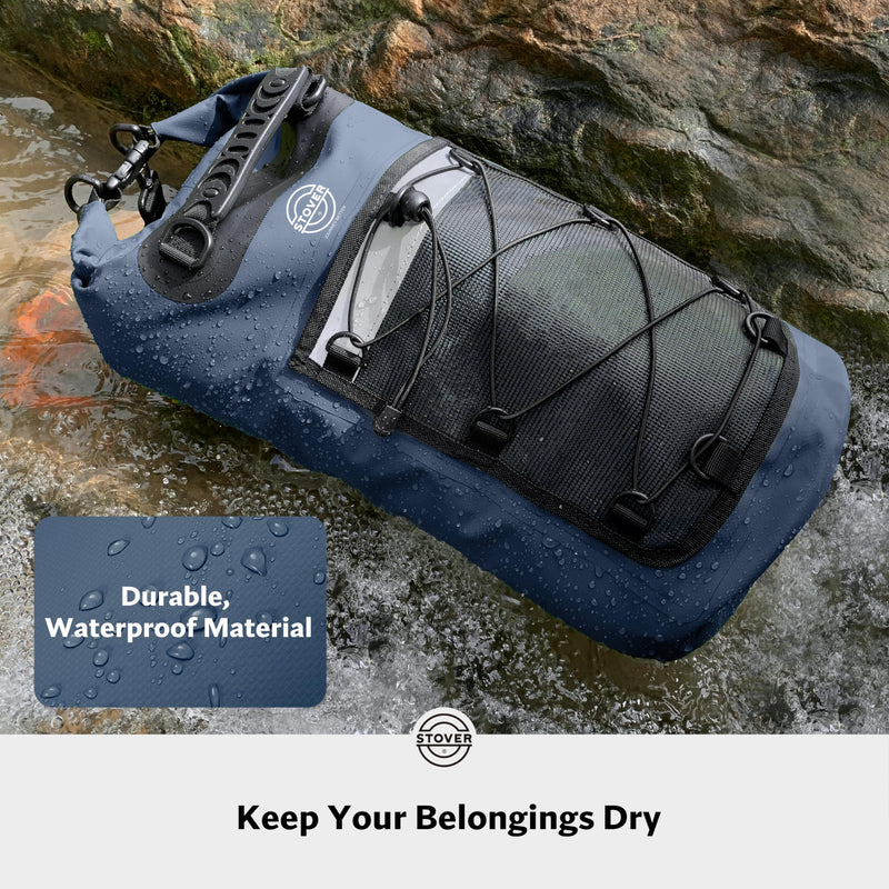 STOVER 5/10/25/30/40/55L Waterproof Dry Bag- Roll-Top Backpack w/Phone Case- Kayaking, Hiking, Camping, Boating- Men/Women 30l Navy Blue (With Phone Case)