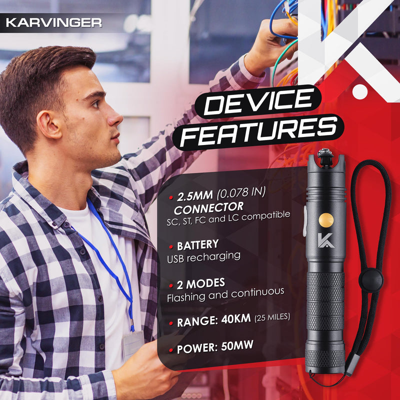 Powerful Rechargeable Visual Fault Locator 40km with Case - VFL Tester with FC Male to LC Female Adapter - 7h Battery Life Red Light Pen for Fiber Network Cable Test KLFO50 1mw