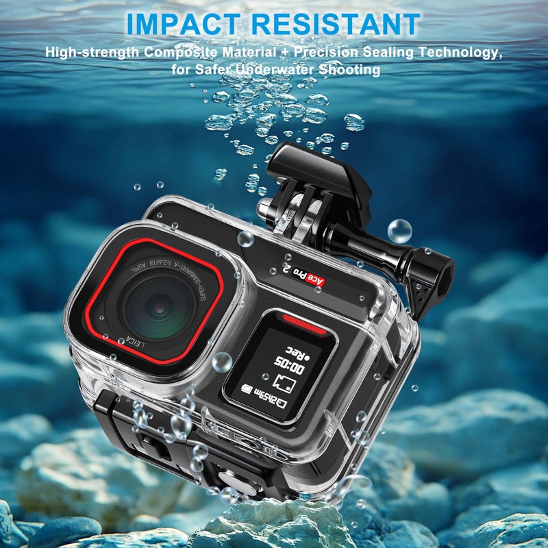 FitStill Waterproof Housing for Insta 360 Ace Pro 2/Ace Pro,50M/164FT Underwater Pressure Resistant Underwater Diving Protective Case Double Cold Shoe Design ace pro2 Accessories ace pro2&ace pro Case