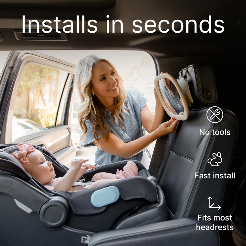  [AUSTRALIA] - Renzo Baby Car Mirror - Rear Facing Car Seat Mirror for Infants - Extra Large, Shatter-Resistant, 360° Adjustable, Tool-Free Installation - Fits Most Cars, SUVs & Trucks (Midnight Black) Midnight Black