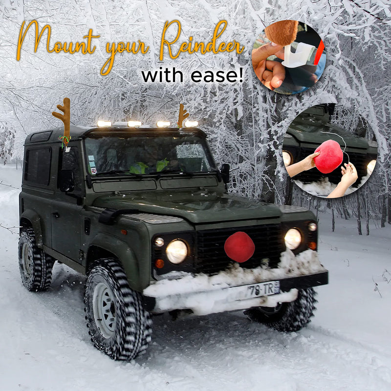 EcoNour Car Reindeer Antlers & Nose for Christmas | Car Decoration Kit with Reindeer Antler, Jingle Bells & Nose | Reindeer Horns Set Made of Sponge Stuffings | Rudolph Car Decoration for Christmas