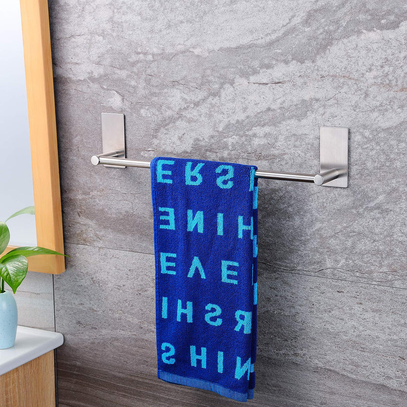 Taozun 16-Inch Towel Bar - Self Adhesive Bathroom Towel Holder with 2 Packs Towel Hooks, Stainless Steel Bathroom Hardware Accessory Kit, No Drilling Silver