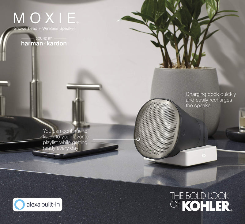 Kohler Moxie Shower head and Waterproof Bluetooth Wireless Speaker, 1.75 GPM - Matte Black