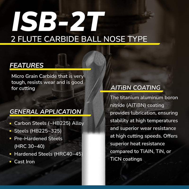 SPEED TIGER Micrograin Carbide Ball Nose End Mill - 2 Flute - ISB1/8 2T (5 Pieces, 1/8") - for Milling Alloy Steels, Hardened Steel, Metal – Mill Bits Sets for DIYers & Professionals 5 1/8 in