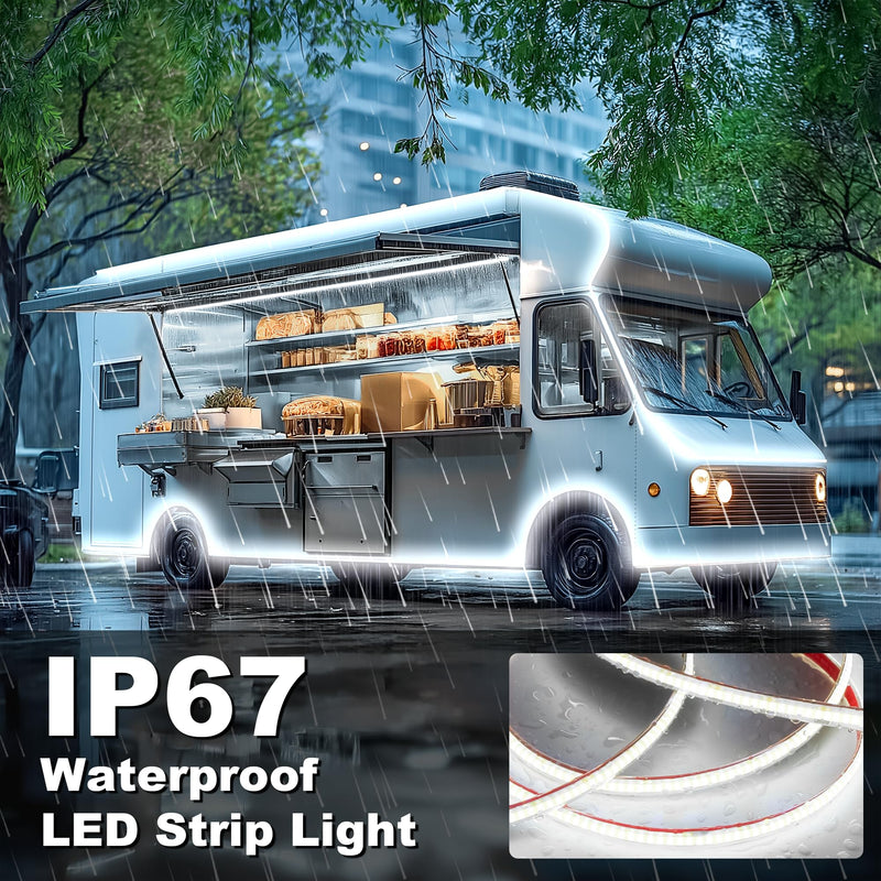 RV Awning Lights 20FT, Camper Awning Lights for RV Canopy Exterior, IP67 12V White COB Waterproof Underglow Led Light kit for Motorhome, Travel Party, Trailers, Food Trucks