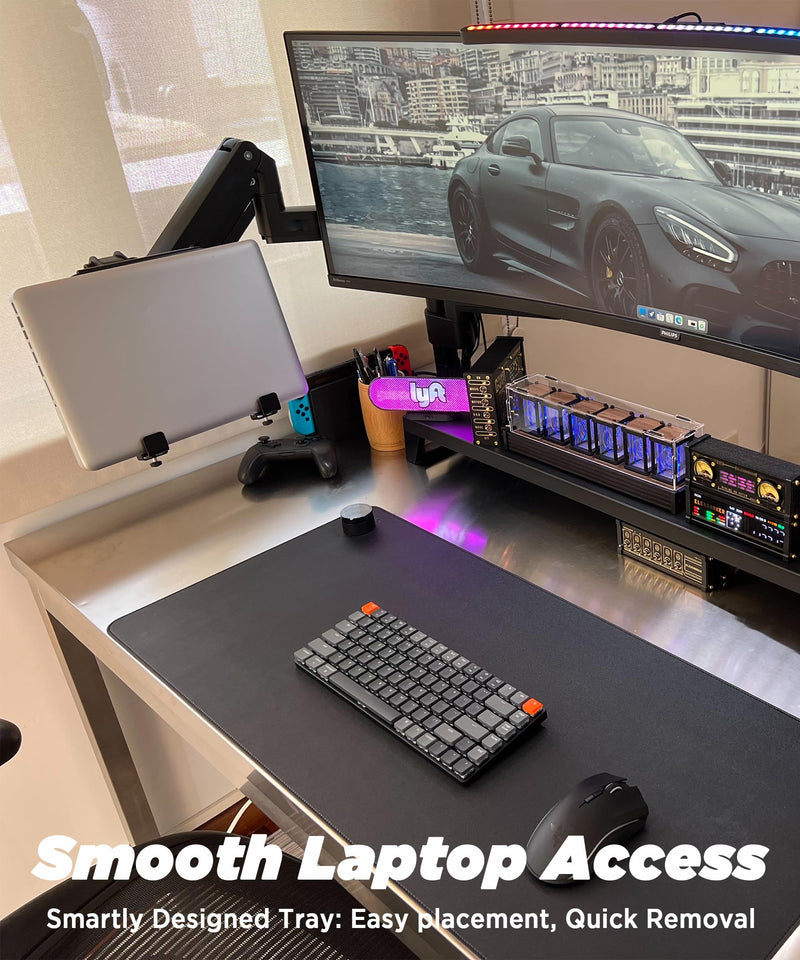 Laptop Tray Steel Notebook Holder for Monitor Arm Desk Mount Stand Fits VESA 75/100 Mounting Holes 29lbs Capacity with Vented Cooling Platform Smooth Laptop Access Design, Black, MAAC-L