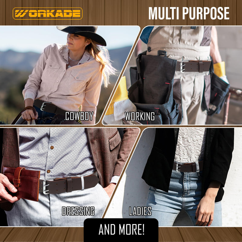 Leather Belt | 2-Inch Heavy-Duty Full Grain Double Prong Belt | Premium 4mm Thick Adjustable Belt for Men's | Durable & Comfortable Fit(Brown, 30"-34" (Small)) Brown 30"-34" (Small)