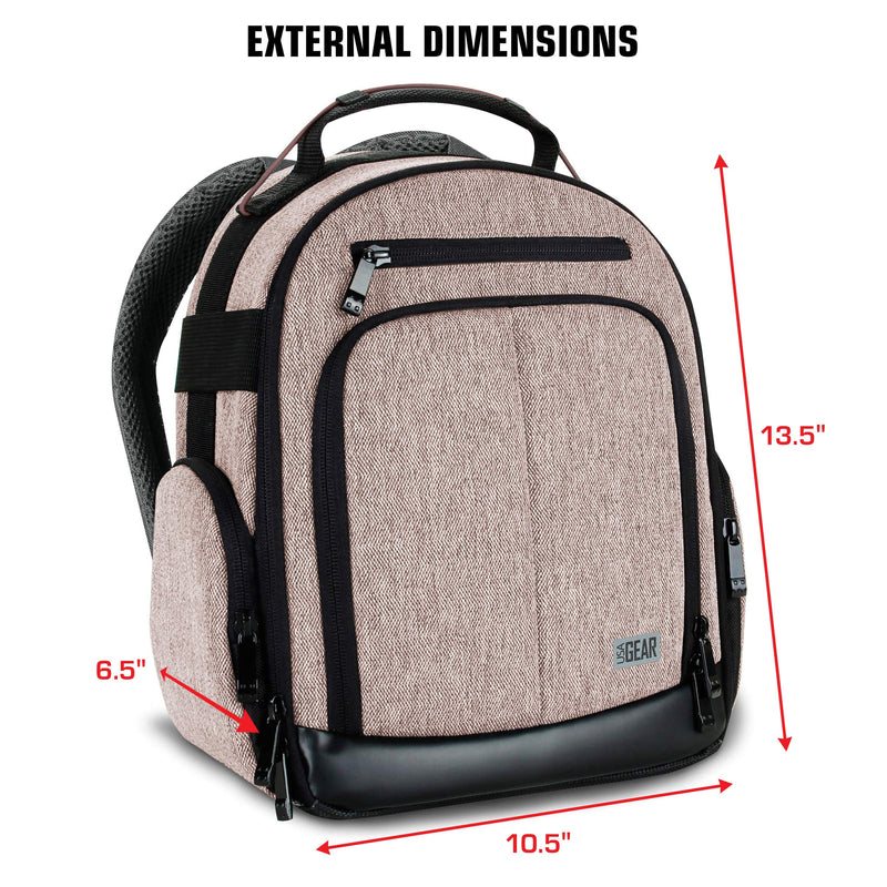 USA Gear Portable Camera Backpack for DSLR with Customizable Accessory Dividers, Weather Resistant Bottom and Comfortable Back Support - Compatible with Canon, Nikon, Sony, Fujifilm, and More (Brown) Compact Brown