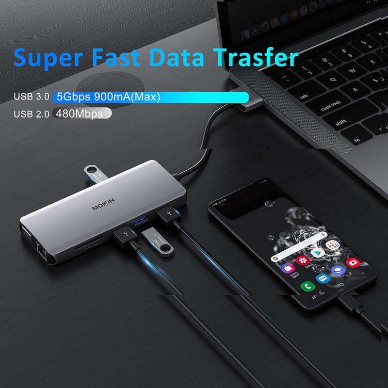 MacBook Pro Docking Station Dual Monitor HDMI Adapter,12 in 1 USB C Adapters for MacBook Pro Air Mac HDMI Dock Dongle Dual USB C to DualHDMI VGA Ethernet AUX 4USB SD/TF100W PD