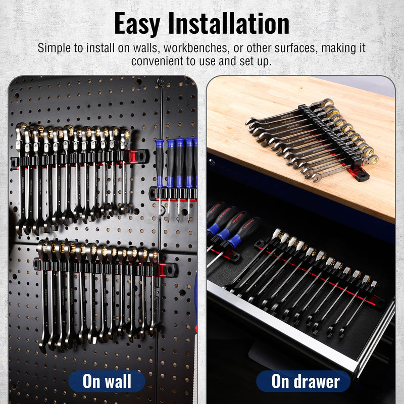 WORKPRO Magnetic Screwdriver Organizer and Wrench Organizer, Aluminum Rail Magnetic Tool Organizer, Tool Holder, Toolbox Organization, 36-Slot Screwdriver and Wrench Holder (Tools not Included) 3 Pack Red