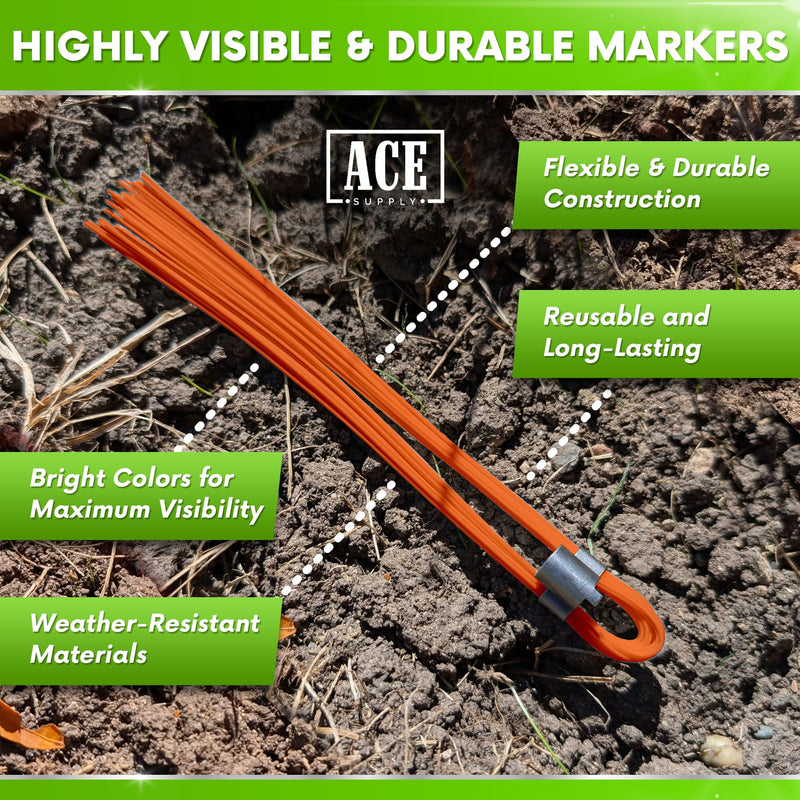 Orange Marking Whiskers With Stakes - 25 Pack - Durable Marking Whisker Set - Use Survey Whiskers As Ground Markers, Construction Markers, Or Trail Markers Orange