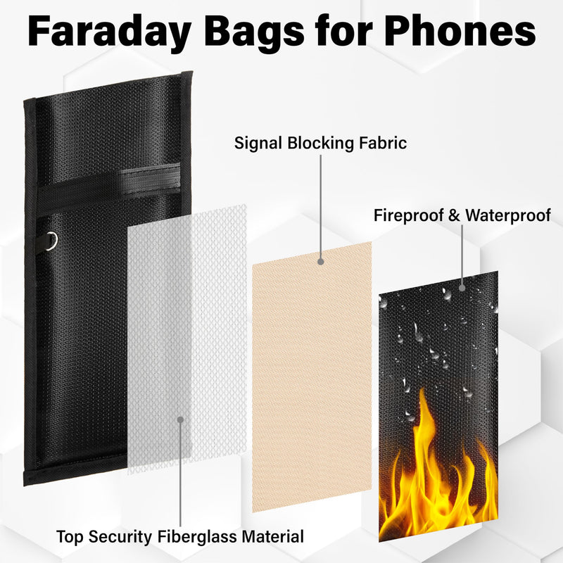 2Pcs Faraday Bags for Phones, Anti-Tracking Faraday Pouch | Faraday Phone Case with Reflective Strip, Blocks 5G, WiFi, GPS, RFID & Bluetooth