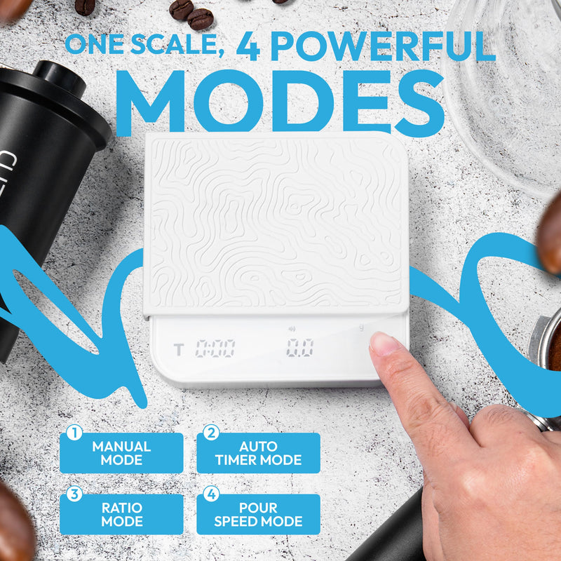 Mini Coffee Scale with Timer – Digital Barista Weight Scale with Designer-Patterned Tamper Mat, 0.1g High Precision, Portable & Rechargeable for Espresso, Pour Over, Drip, and Kitchen Brewing Use White