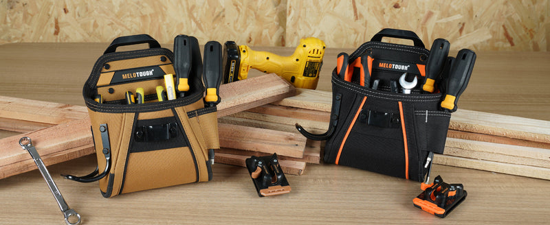 MELOTOUGH Electrician Tool Belt Pouches with Belt Clip Utility Tool Organizer Pouch with Hammer Holder for Electrician,Carpenter,Construction,Technician Khaki Tool Pouch