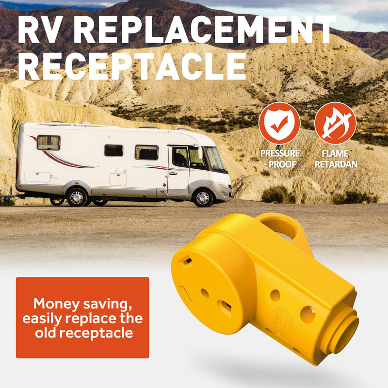 SnowyFox RV 30 Amp Female Replacement Plug - Heavy Duty 30 Amp RV Plug Receptacle with Ergonomic Handle, Designed to Accommodate Wire 30F Plug