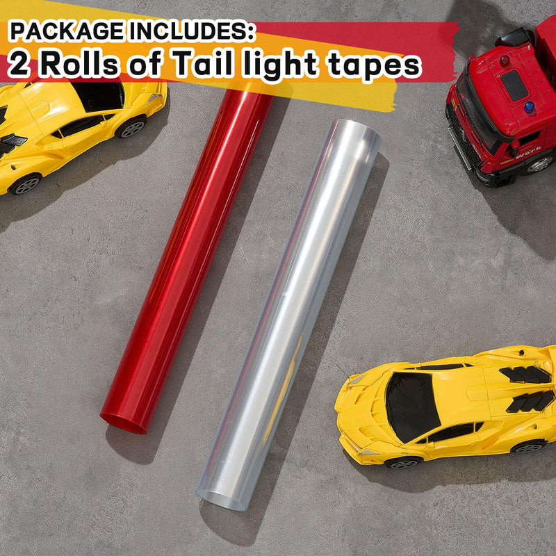 Patelai 2 Rolls 3.94 ft X 11.81 Inches Self Adhesive Repair Light Tape Auto Tail Light Tape Fog Lights Tint Tape Headlight Lens Tape (Red, Clear)