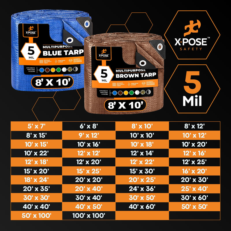 Better Blue Poly Tarp - 5' X 7' - Multipurpose Protective Cover, Lightweight, Durable, Waterproof, Weather Proof - 5 Mil Thick Polyethylene - by Xpose Safety 5 Feet x 7 Feet