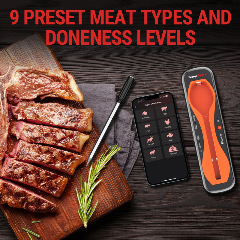 ThermoPro TempSpike 500 ft Wireless Meat Thermometer Digital, Bluetooth Meat Thermometer Wrieless for Beef Lamb Chicken Turkey, Smoker Acccessories for Rotisserie Sous Vide BBQ Oven Air Fryer Orange